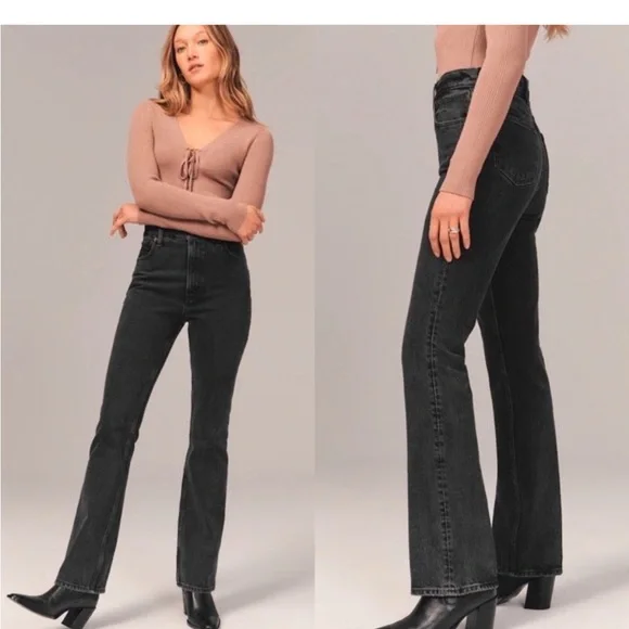 Abercrombie Black Vintage Flare High Rise Jeans Curvy Love - Picture 3 of 7